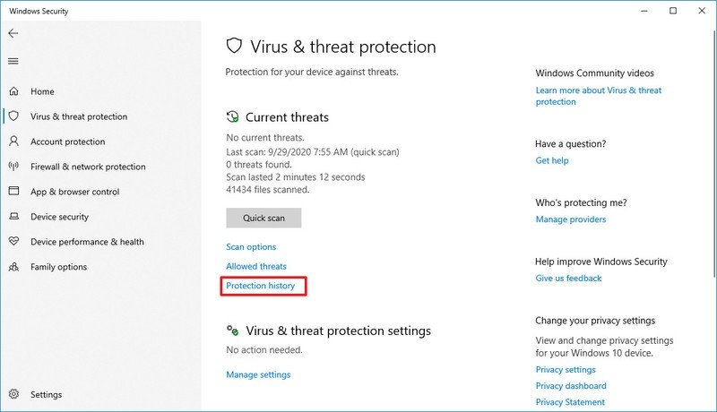 如何在 Windows 10 中的 Microsoft Defender 防毒軟體中查看惡意軟體歷史記錄