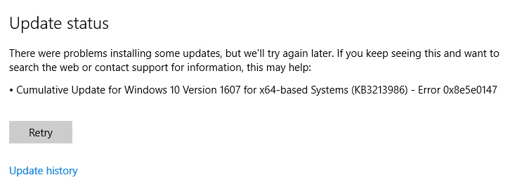 修復 Windows 10 更新錯誤 0x8e5e0147