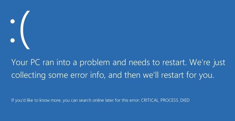 Windows 10 中出現 CRITICAL_PROCESS_DIED