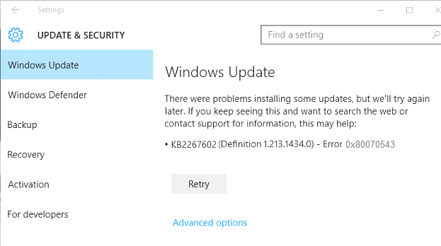 修复Windows Update失败，错误0x80070543