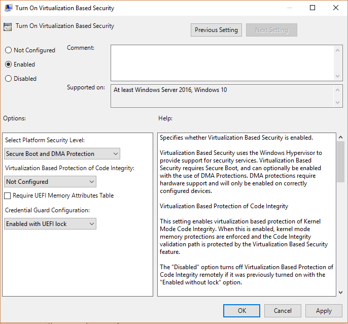 在 Windows 10 中启用或禁用 Credential Guard