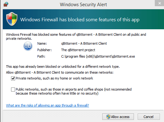 允许或阻止应用程序通过 Windows 防火墙